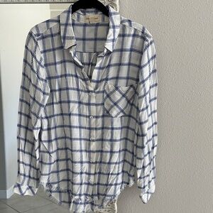 Anthropologie Cloth & Stone Blue and White Plaid Button-Down Shirt